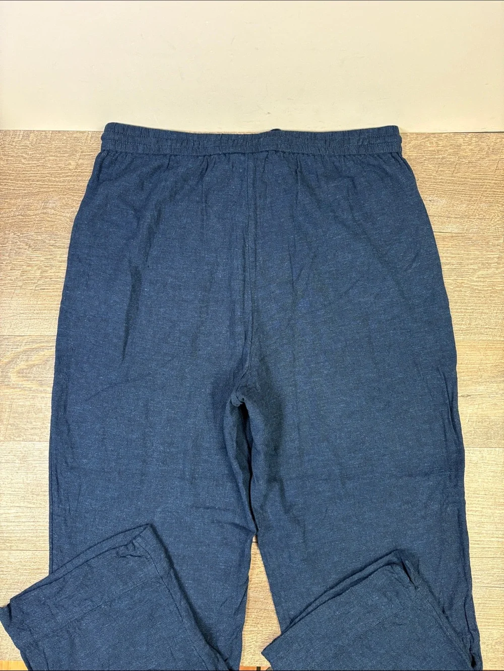Banana Republic Straight High-Rise Linen Blend Pull-On Pants Navy L Cropped